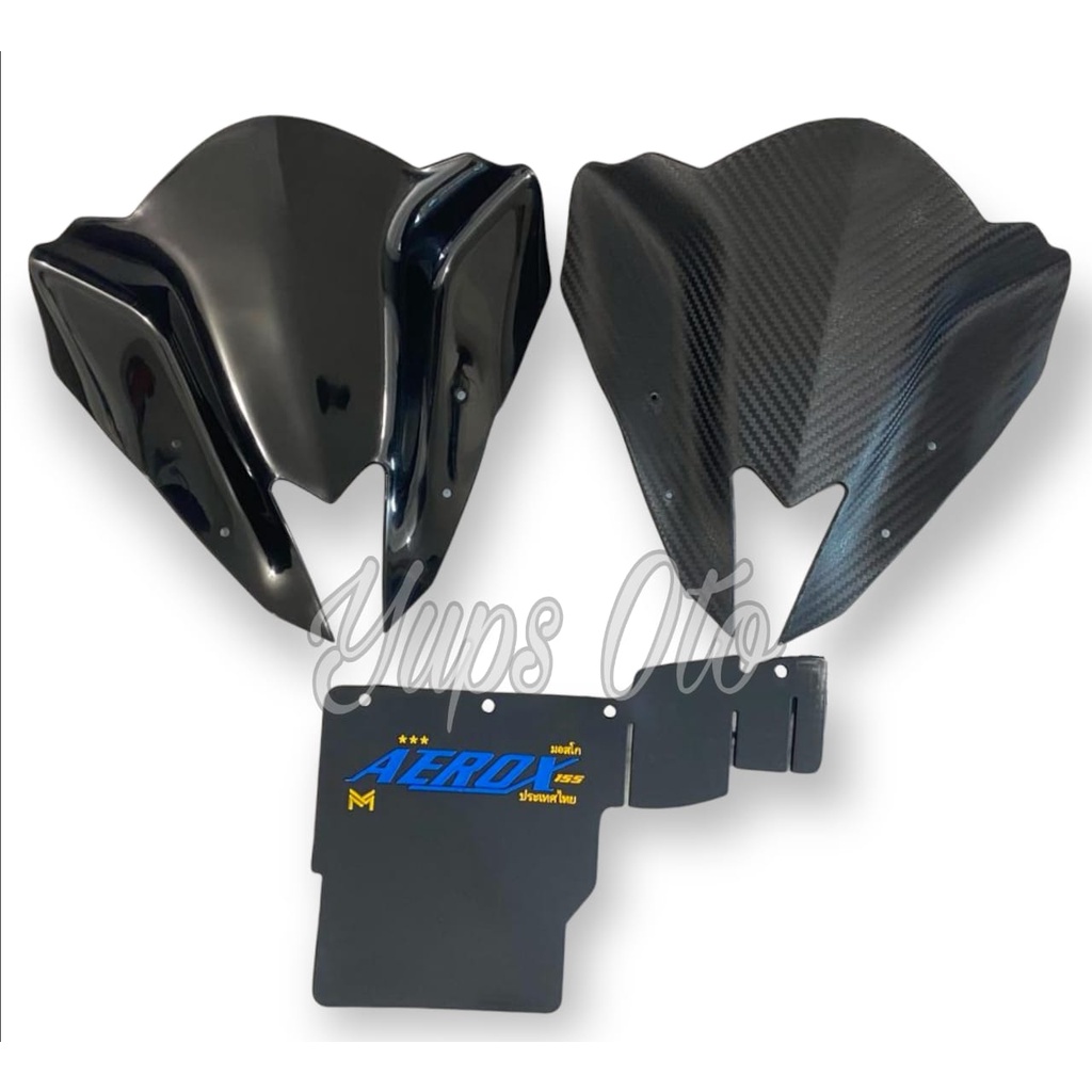 PAKET MURAH VISOR AEROX 155 NEW OLD KARBON WINDSHIELD AEROX HITAM + MUDFLAP AEROX THAI HITAM MUD FLAP PENAHAN LUMPUR AEROX 155 HITAM