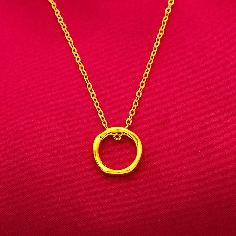 Kalung Liontin Double Ring Bentuk O Geometris Lapis Emas Emas Asli Kadar 375 Gaya Korea Untuk Wanita