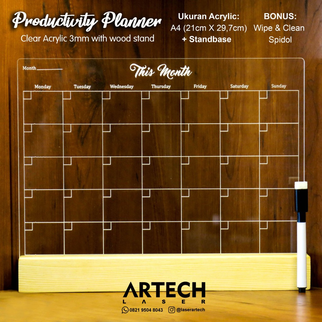 

ACRYLIC PLANNER TO DO LIST MONTHLY - PRODUCTIVITY PLANNER - UKURAN A4