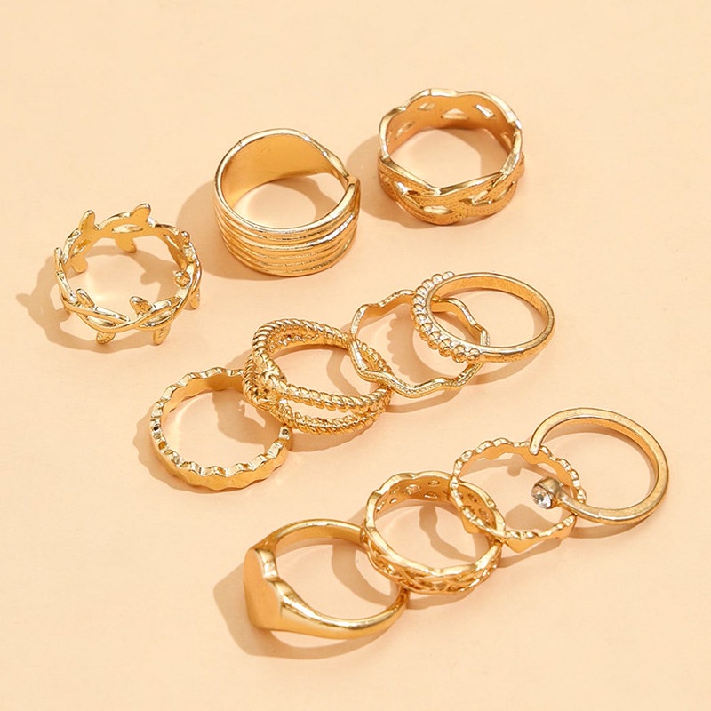 11 Pcs / Set Cincin Desain Daun Gelombang Untuk Wanita