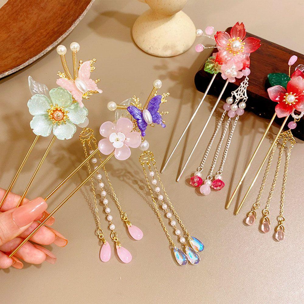 Augustina Tusuk Konde Bentuk U Desain Bunga / Kupu-Kupu Hias Mutiara Gaya Retro / Elegan Untuk Wanita