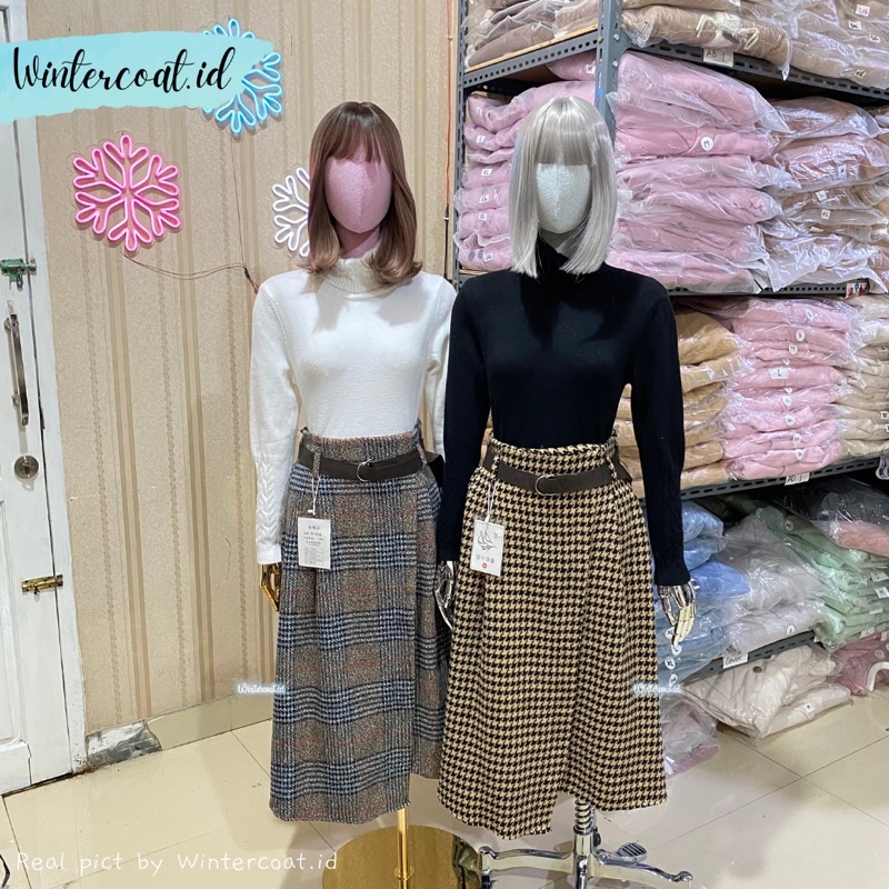 Rok maxi tweed long skirt rok autumn kerja panjang import hangat wanita