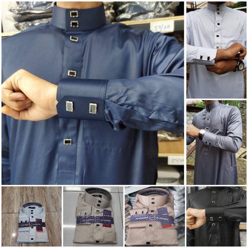 Jubah Haramain Al marwan polyester manset dewasa kancing petak