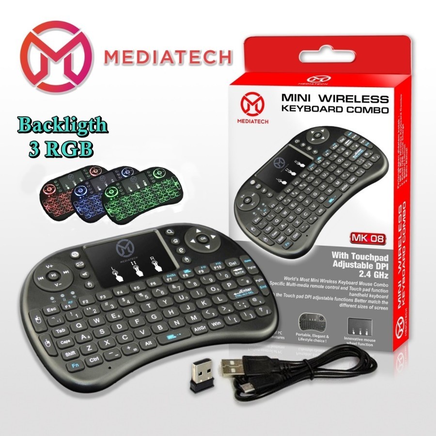 Keyboard Mouse Mini Wireless Touchpad Backlight Rainbow -Mediatech