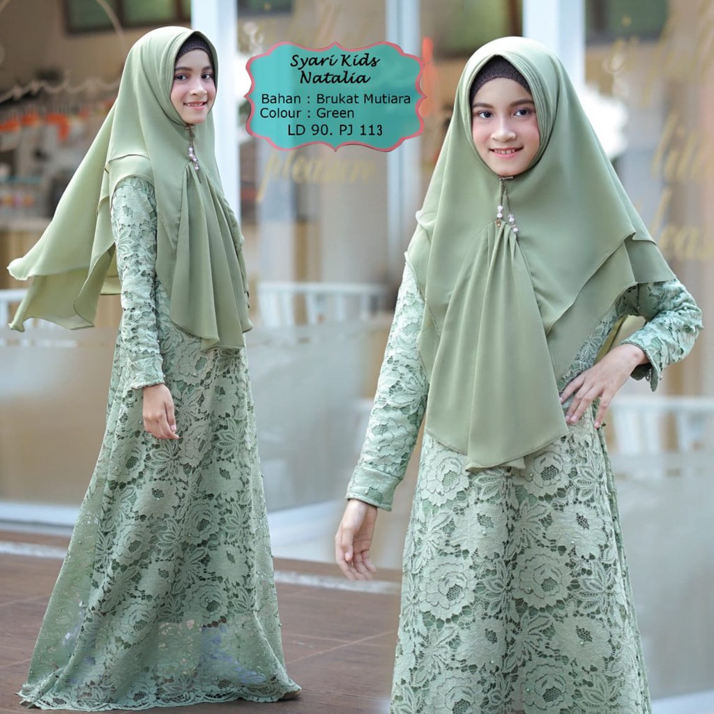 READY >GAMIS ANAK 9-13 TAHUN FULL BHN BROKAT LUCU NATALI NAVI Green MAROON Coksu Purple Grey