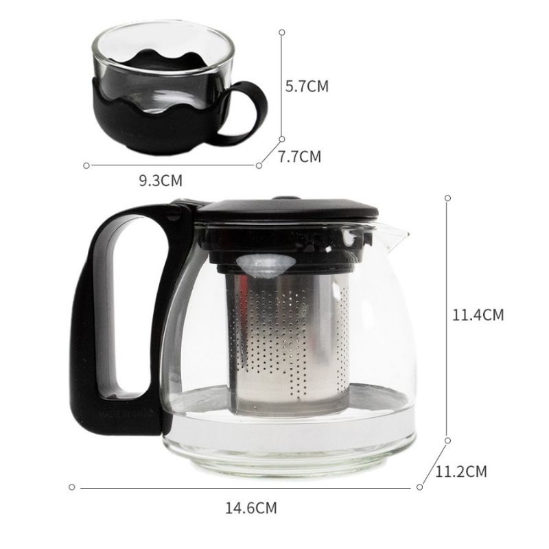 Xaviertaran () Tea Pot Saringan Hitam Set 5In1 / Tea Pot Set Gelas Kaca 5In1 / Teko Sovenir / Tea