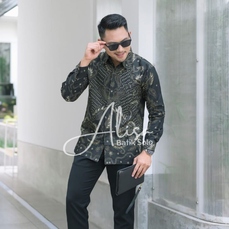 KEMEJA BATIK SOLO PARI HITAM ALISA BATIK PRIA SIZE M L XL XXL
