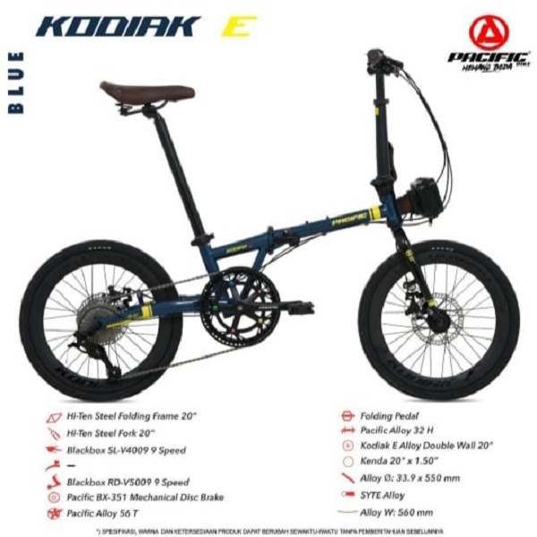 Sepeda Lipat Pacific STEEL KODIAK E 1x9 MD 20 Inch 9 Speed Garansi SNI-1