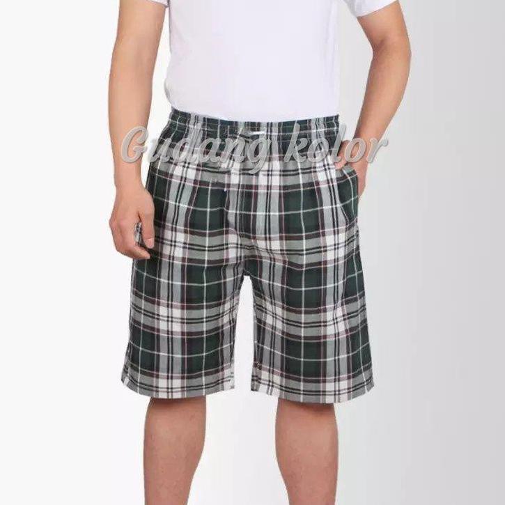 [PRODUK DM0UY] Celana Pendek Jumbo Kolor Santai Pria/Wanita Big Size Motif Kotak Garis Tartan Celpen