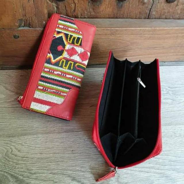 MINISA DOMPET ETNIK WANITA, DOMPET ETNIK TENUN NTT, DOMPET KULIT ASLI, DOMPET HANDMADE