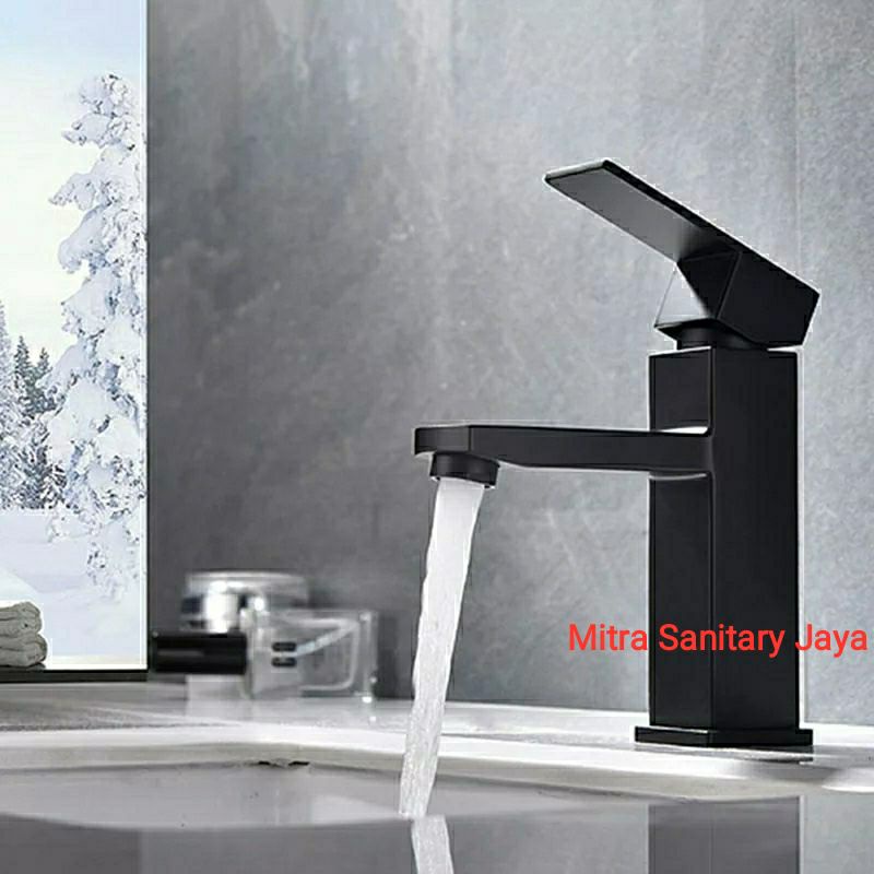 Kran Wastafel Kotak Hitam Panas Dingin/ Kran Wastafel Black Panas Dingin Kotak/ Kran Wastafel Kotak