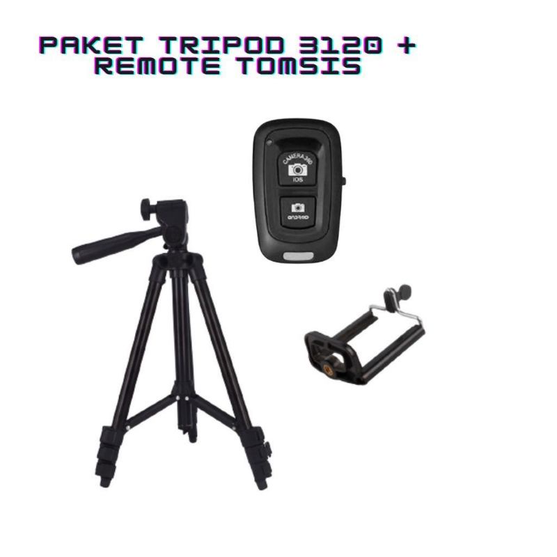 TRIPOD 3120 BLACK + REMOTE TOMSIS FREE HOLDER U DAN REMOTE TRIPOD 1 METER KUALITAS BAGUS TERJAMIN