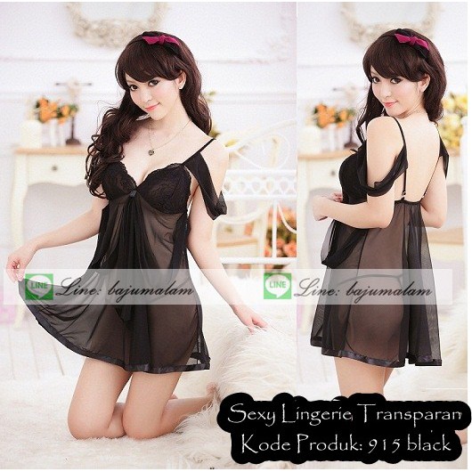 Baju Malam Sexy Lingerie Transparan, Baju Tidur Seksi Hot Import Murah Halus Warna Hitam // 915
