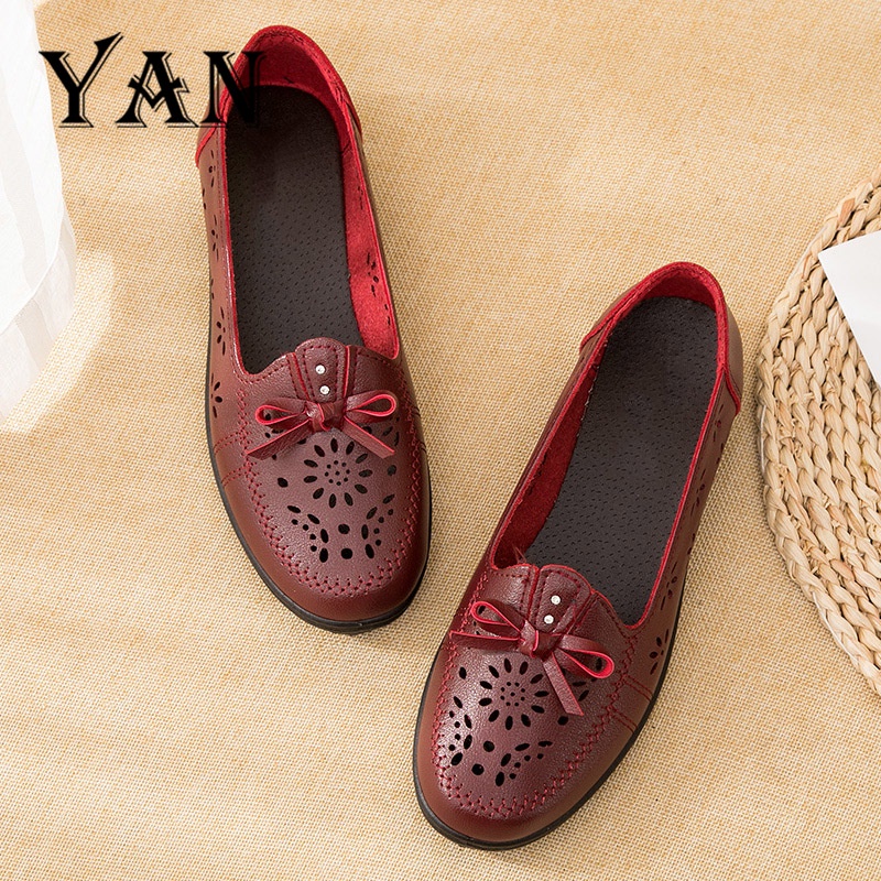 YAN Sepatu Flat Shoes Wanita Kulit Sepatu Slip On Terbaru Sepatu Kantor Nyaman Bernapas