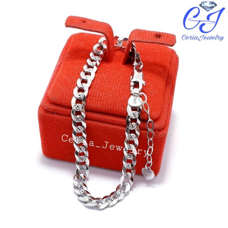 Gelang Perak Pria Wanita Asli Silver 925 Lapis Emas Putih Asli Model Rantai Sisik Naga Ukir - Gelang