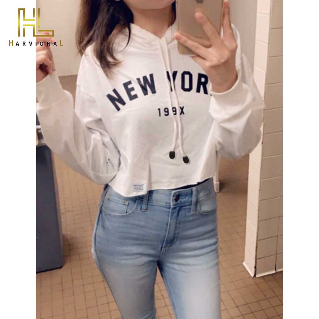 SWEATER CROP HOODIE NewYork9X BAHAN FRENCHTERRY TERLARIS