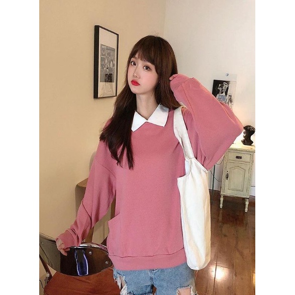 Lutest Oversize Sweater Kerah Wanita Bahan Fleece Korean style