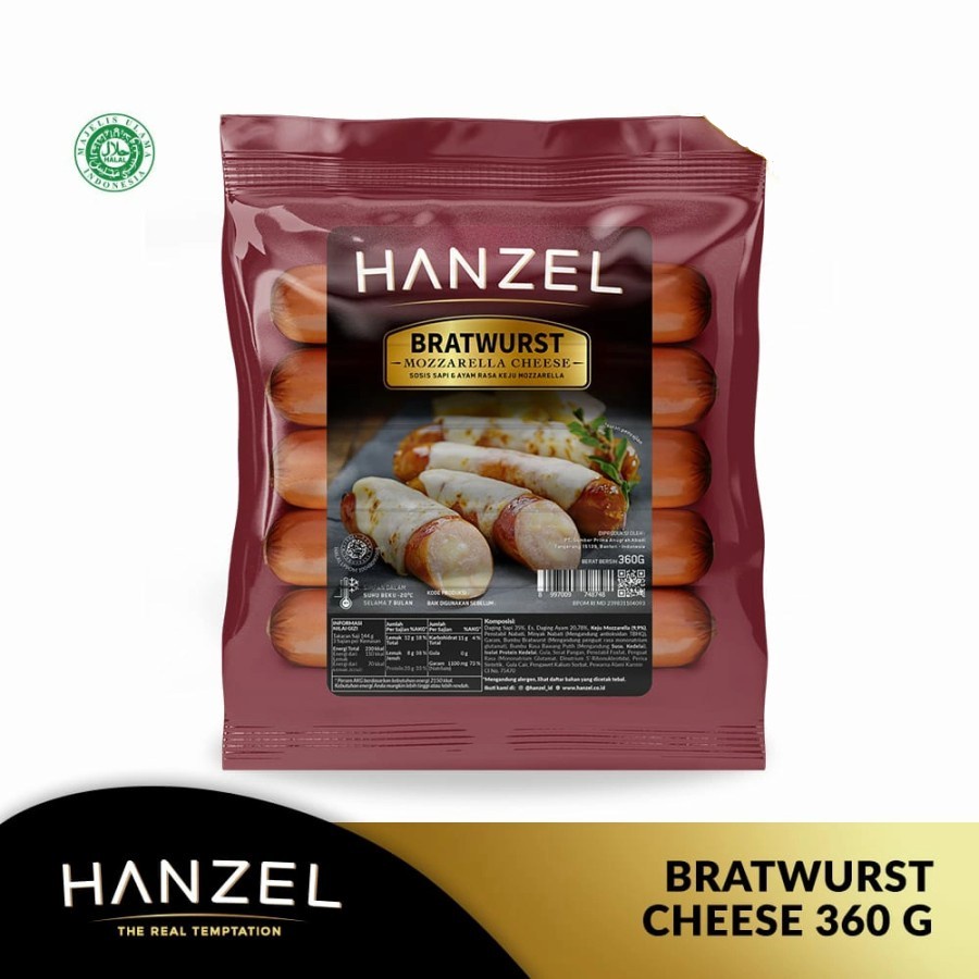 SOSIS SAPI BRATWURST KEJU HANZEL 360GR PREMIUM BEEF MOZARELLA CHEESE SAUSAGE 5PCS HALAL