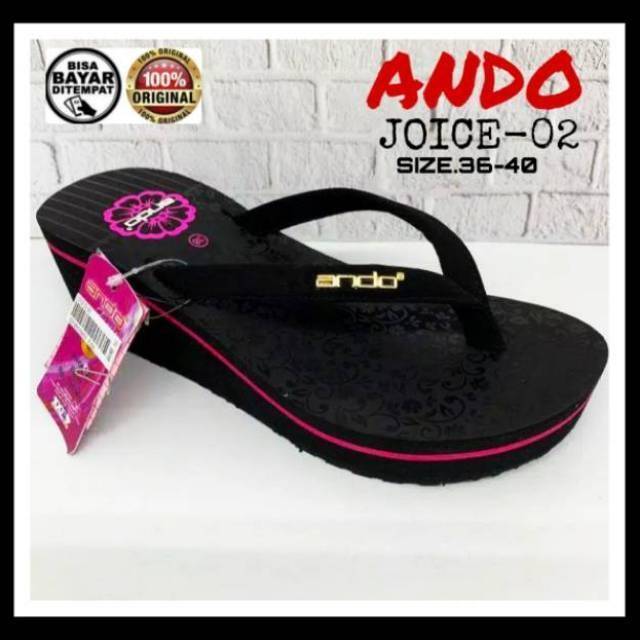 Sendal Hak Wanita Original Sandal Ando Joice 02 Wedges Size 36 - 40 Original Murah - Hitam