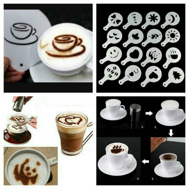 16 pcs art  coffee latte  cake stencils cetakan  pembentuk 