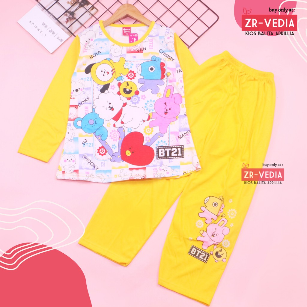 Piyama Anak Perempuan uk 5-10 Tahun / Baju Tidur Disney Import Kaos Karakter Lengan Celana Panjang