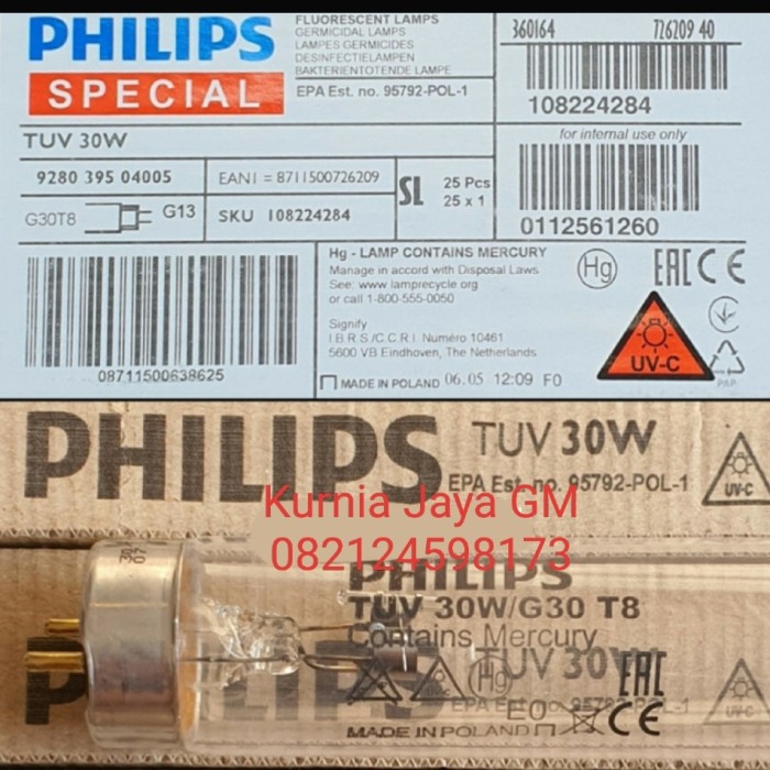 PHILIPS LAMPU TL UVC 30WATT GERMICIDAL / UVC STERILIZER 30W REFILL