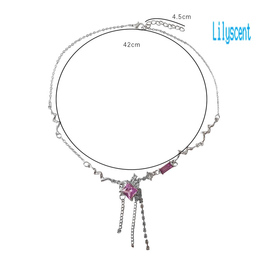 Lily Kalung Rantai Alloy Adjustable Hias Zirkon Ungu Untuk Wanita