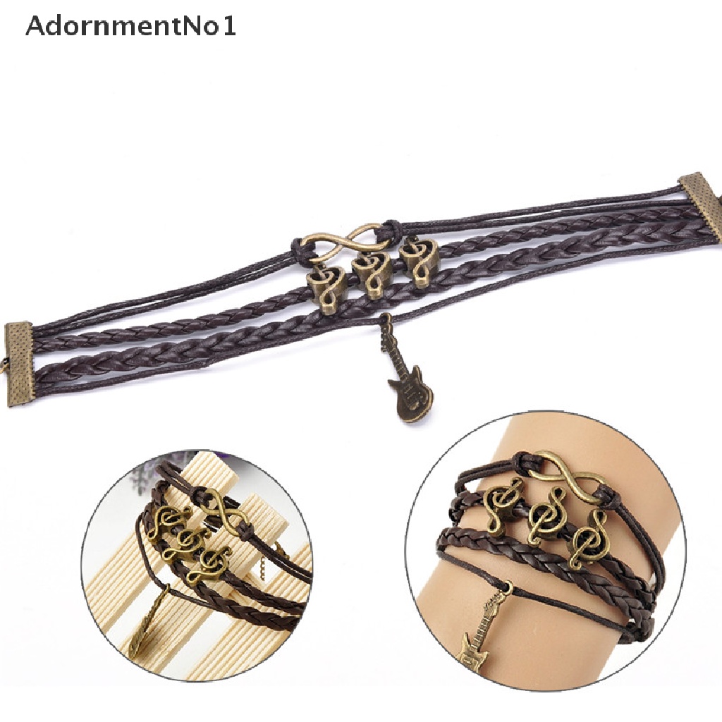 (AdornmentNo1) Gelang Tangan Kulit Vintage Gaya Punk Motif Gitar / Not Musik / Infinity Untuk Perhiasan Wanita