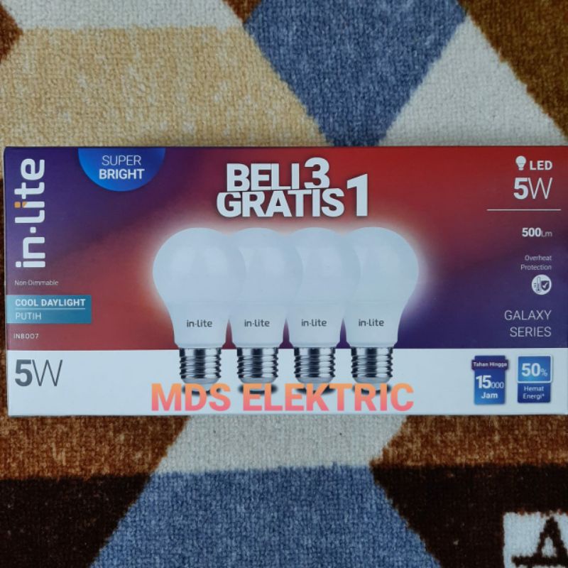 Lampu Led 5 Watt in-lite Beli 3 Gratis 1 Cahaya Putih Galaxy Series