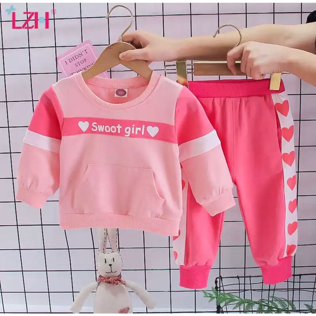 trendy setelan sweater bayi anak motif swoot girl size 6 bulan-5 tahun bahan babyterry lembut nyaman dipakai terlaris terbaru murah meriah/ setelan sweater cardigan anak perempuan/ setelan sweater bayi anak cewe/ setelan sweater bayi anak perempuan