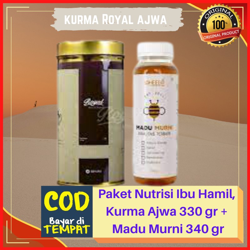 

Paket Nutrisi Ibu Hamil" Kurma Ajwa Premium 330 gr ROYAL + Madu Murni 340 gr SAHEELA | Kurma Nabi