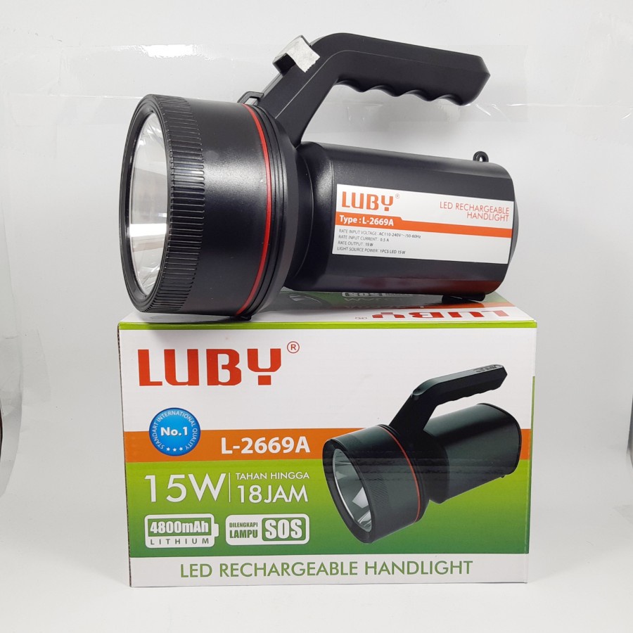 COD SENTER TANGAN LED RECHARGEABLE HANDLIGHT LUBBY 15 WATT L-2669A//SENTER LUBY L-2669A 15 WATT