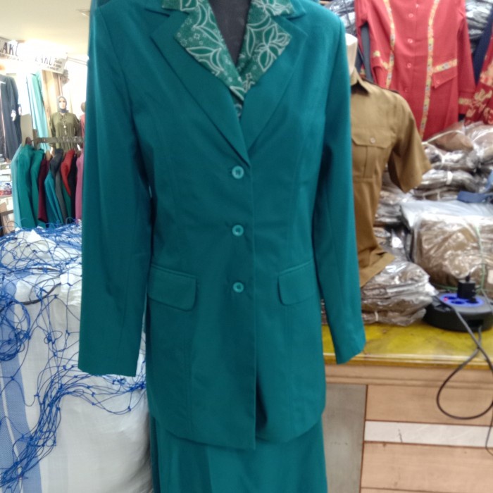 ✨COD✨ Baju Seragam PKK Nasional Stelan Blazer Hijau Terbaru - Wanita, 3L