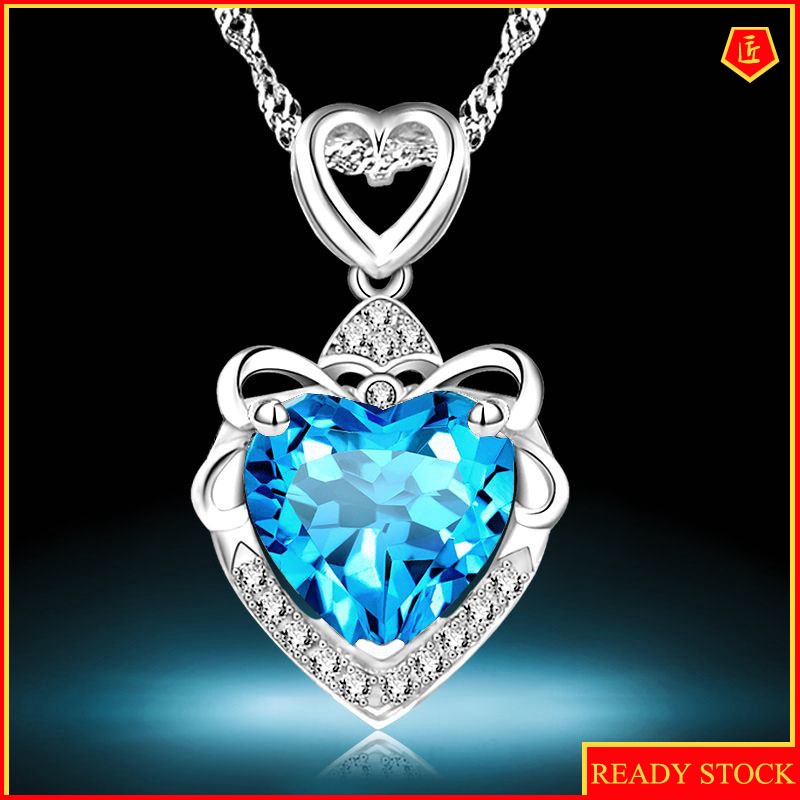 [Ready Stock]Purple Blue Crystal Superior Heart-Shaped Necklace Women's Fashion Elegant