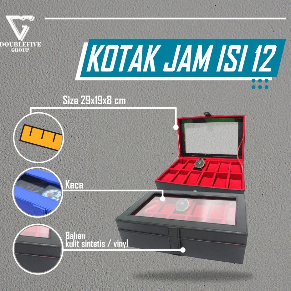 Kotak Jam / Box Jam / Tempat Penyimpanan Jam / Watch Box Oraganizer isi 12 Hitam Merah