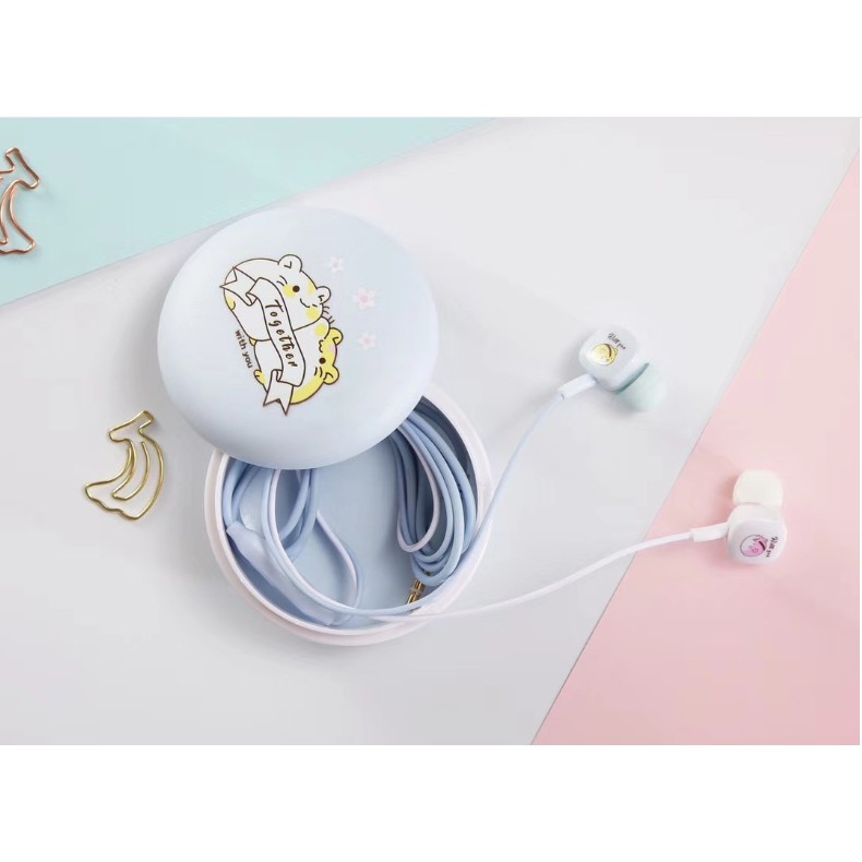 [XY-18] Set Headset Earphone Kartun HAMSTER Tikus Lucu / Wadah Earphone Motif Hewan HAMSTER Imut