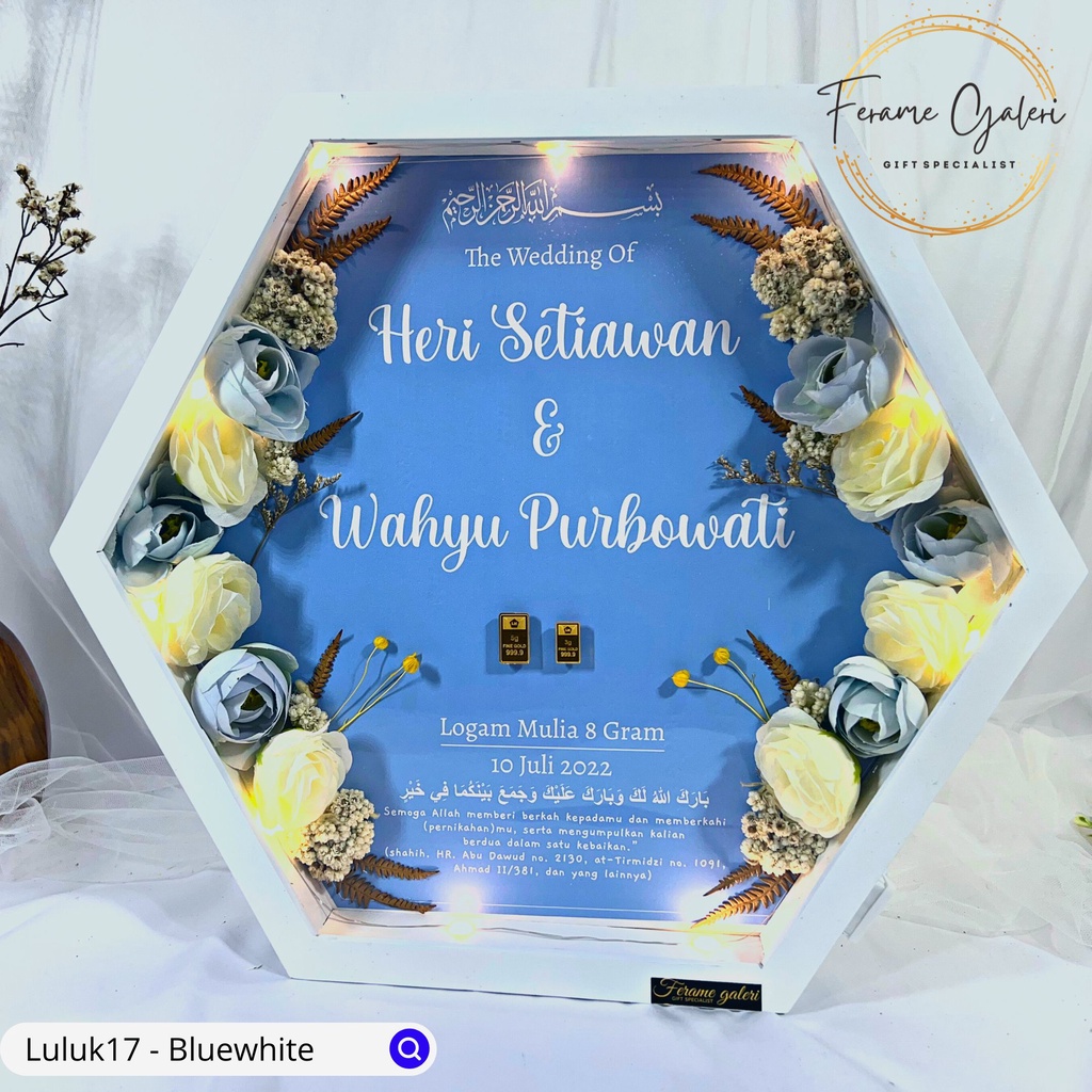 Bingkai Mahar Pernikahan 3D Pop Up Hexagonal Double Flower