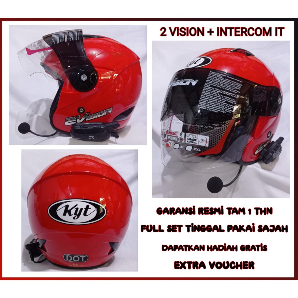 Helm KYT 2 vision Paket Intercom Bluetooth IT E1 Half Face Original KYT