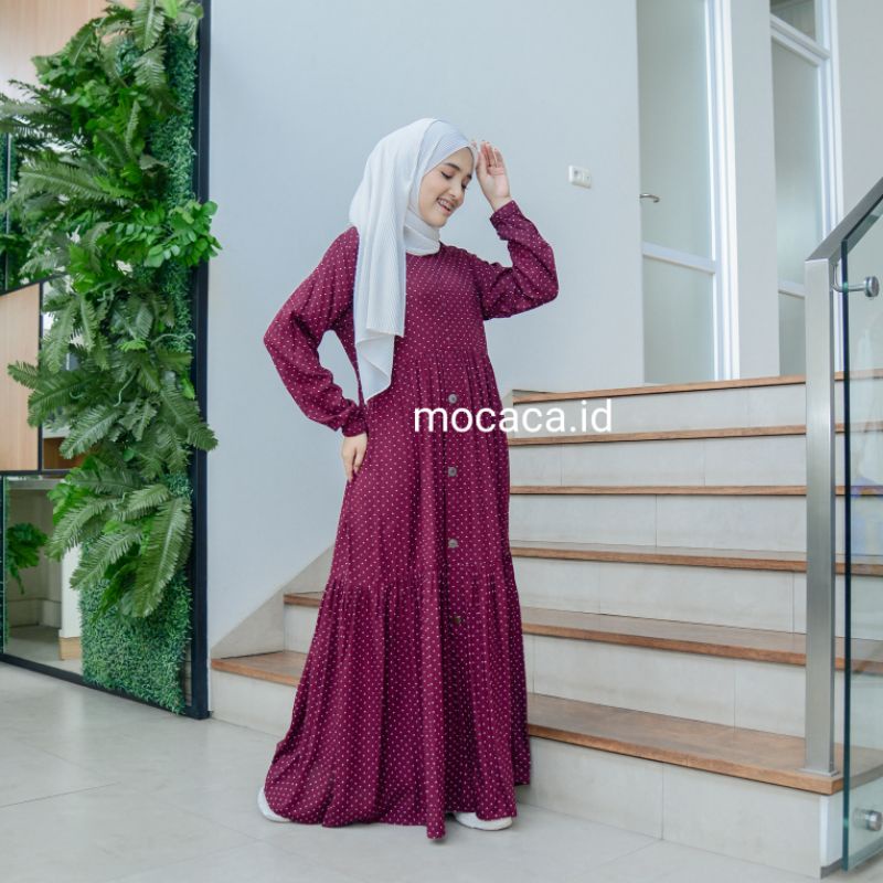 Home Dress Busui Friendly Bahan Katun Rayon Premium Adem Cocok buat ke pantai tali pinggang lengan karet motif polka kecil minimalis simple elegan