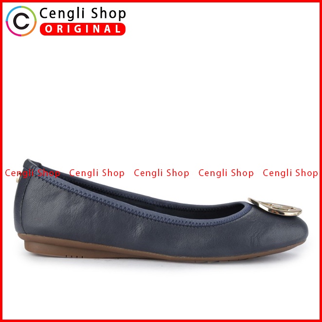 SEPATU FLAT KULIT HUSH PUPPIES WANITA ORIGINAL TERBARU BIRU NAVY HW05