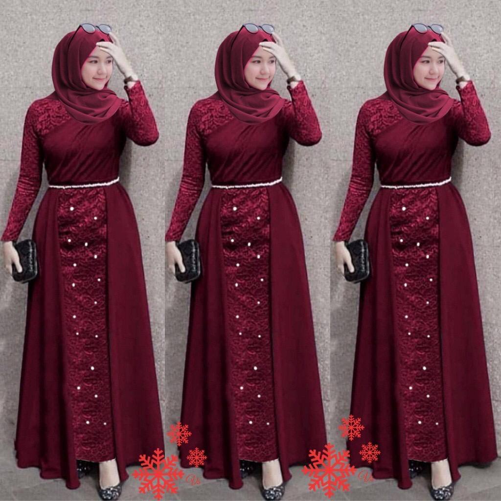 Lakshana Gamis Terbaru Brukat Maxi Dress Pesta Remaja Dewasa Wanita Muslim - Size Jumbo M L XL XXL