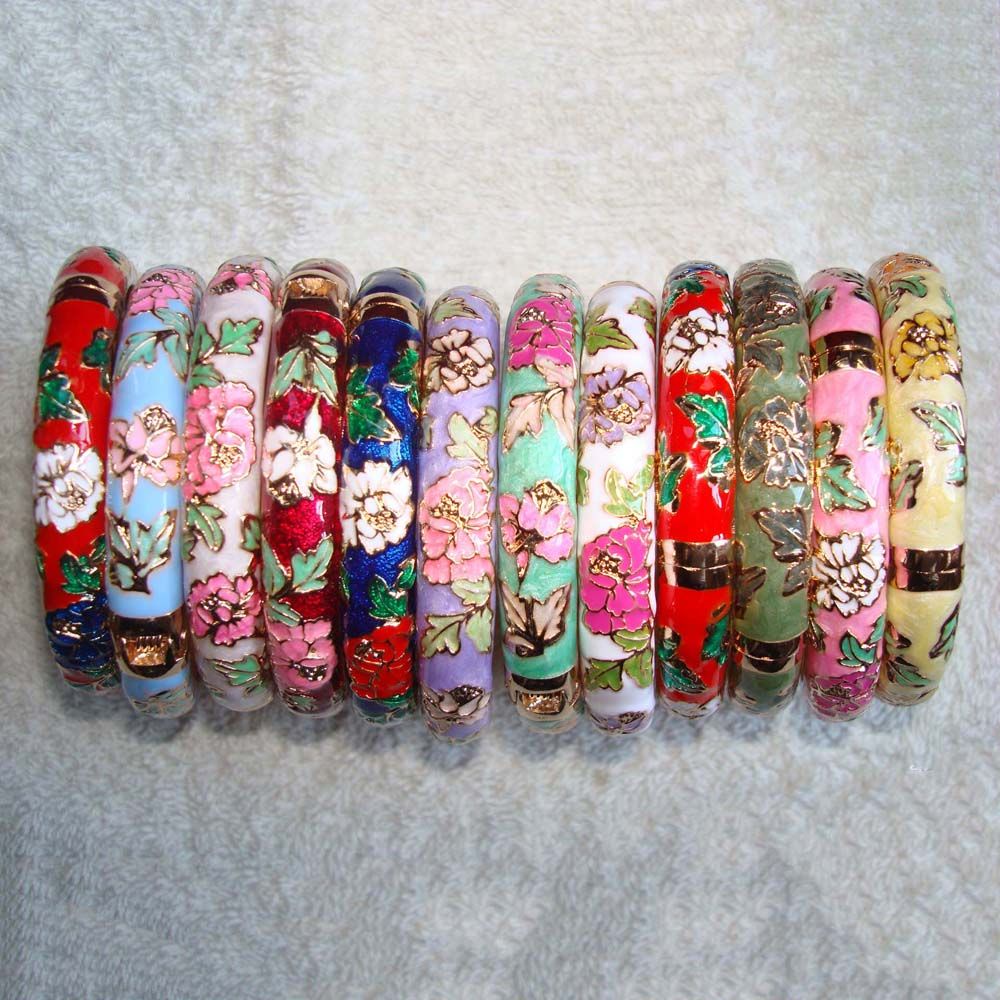 Gelang Bangles Cloisonne Desain Bunga Gaya Vintage Tradisional China Etnik