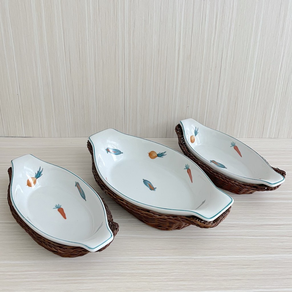 [SALE] Piring Saji Keramik Rotan Perahu set isi 3 pcs Tiny Vegetables - OVEN / MICROWAVE SAFE