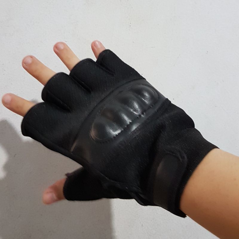 Sarung Tangan Motor Kulit Imitasi / Gloves Half Finger Hitam Polos