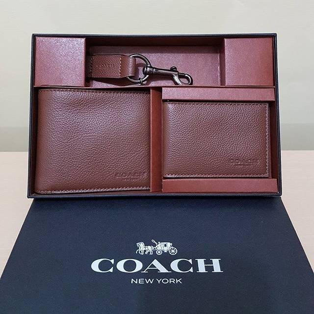 Dompet Cowok Coach Original / Coach Men Wallet Gift Set Dark Saddle
