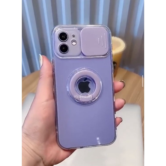 SALE Case Iphone 11 PRO MAX IPHONE 12 PRO MAX Camera Slide Clear With Ring Iring Stand