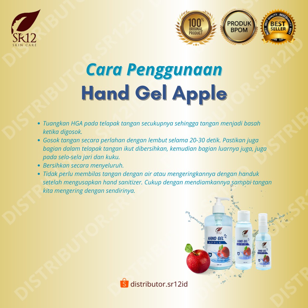 Hand Gel Apple SR12 / Hand Sanitizer Gel Pump 500 ml / Kandungan Standar Kesehatan dan BPOM