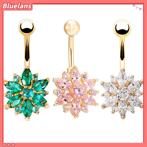 Bluelans Flower Cubic Zirconia Belly Button Ring Navel Bar Barbell Body Piercing Jewelry