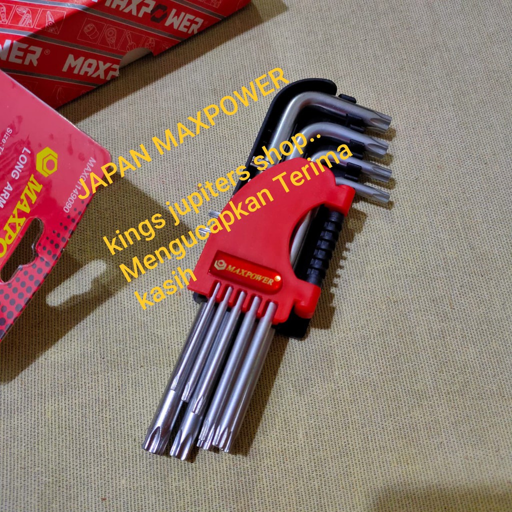 HEAVY DUTY SET L KUNCI BINTANG L T10 T15 T20 T25 T27 T30 T40 T45 T50 JAPAN MAXPOWER TANPA LOBANG T10