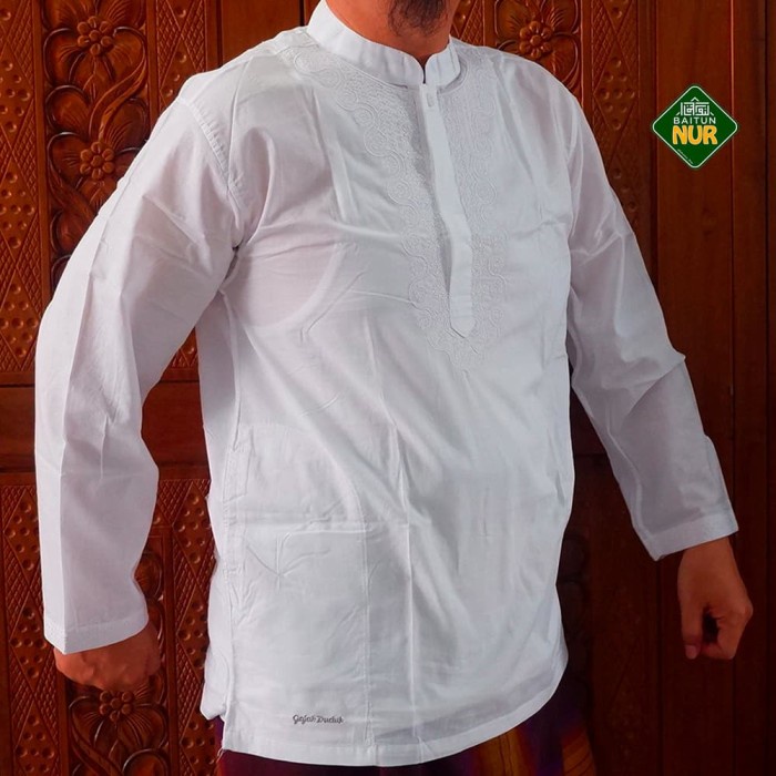 w140eed Baju Koko Putih Panjang Casual Long Gajah Duduk Bordir - S Rg05R0G